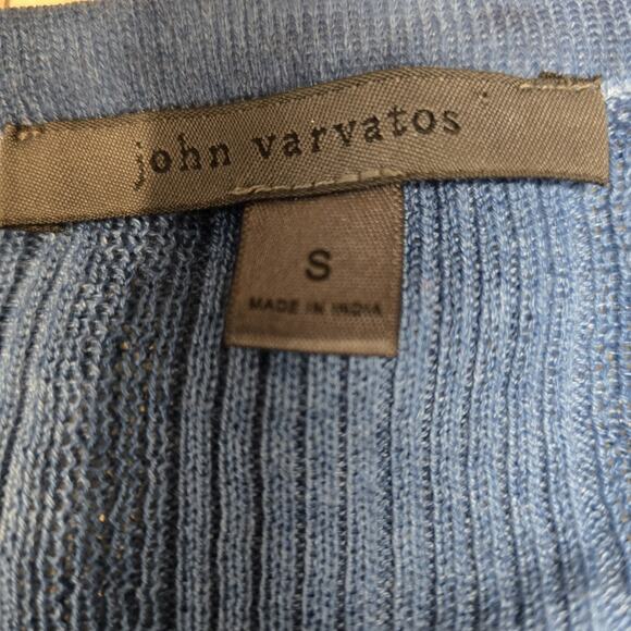 John Varvatos Salete Henley Sweater Blue Ribbed Knit Merino Wool Silk Mens Small - Picture 6 of 9